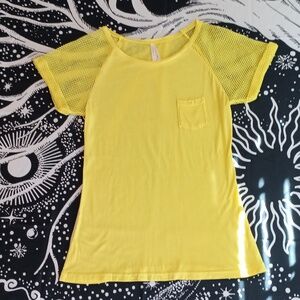 NEW Yellow T- Shirt W/ Fishnet Sleeves